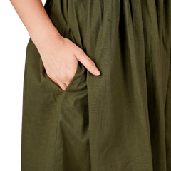 Square Neck Olive Green Elegant Linen Dress