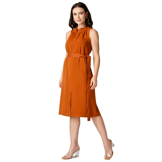 Burnt Sienna Belted Dress