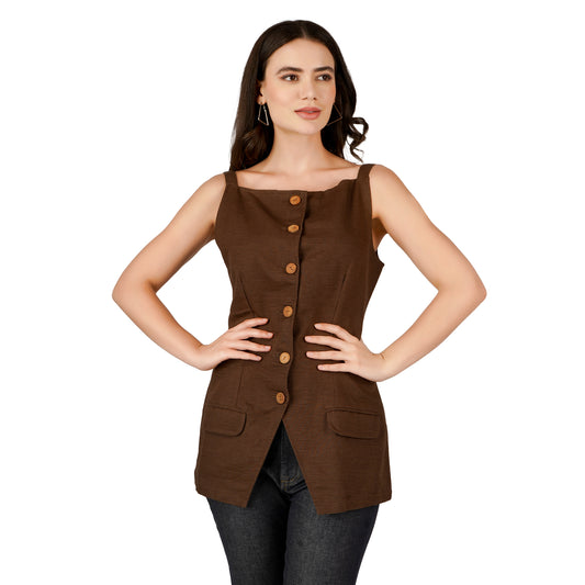 Cocoa Sculpted Linen Vest