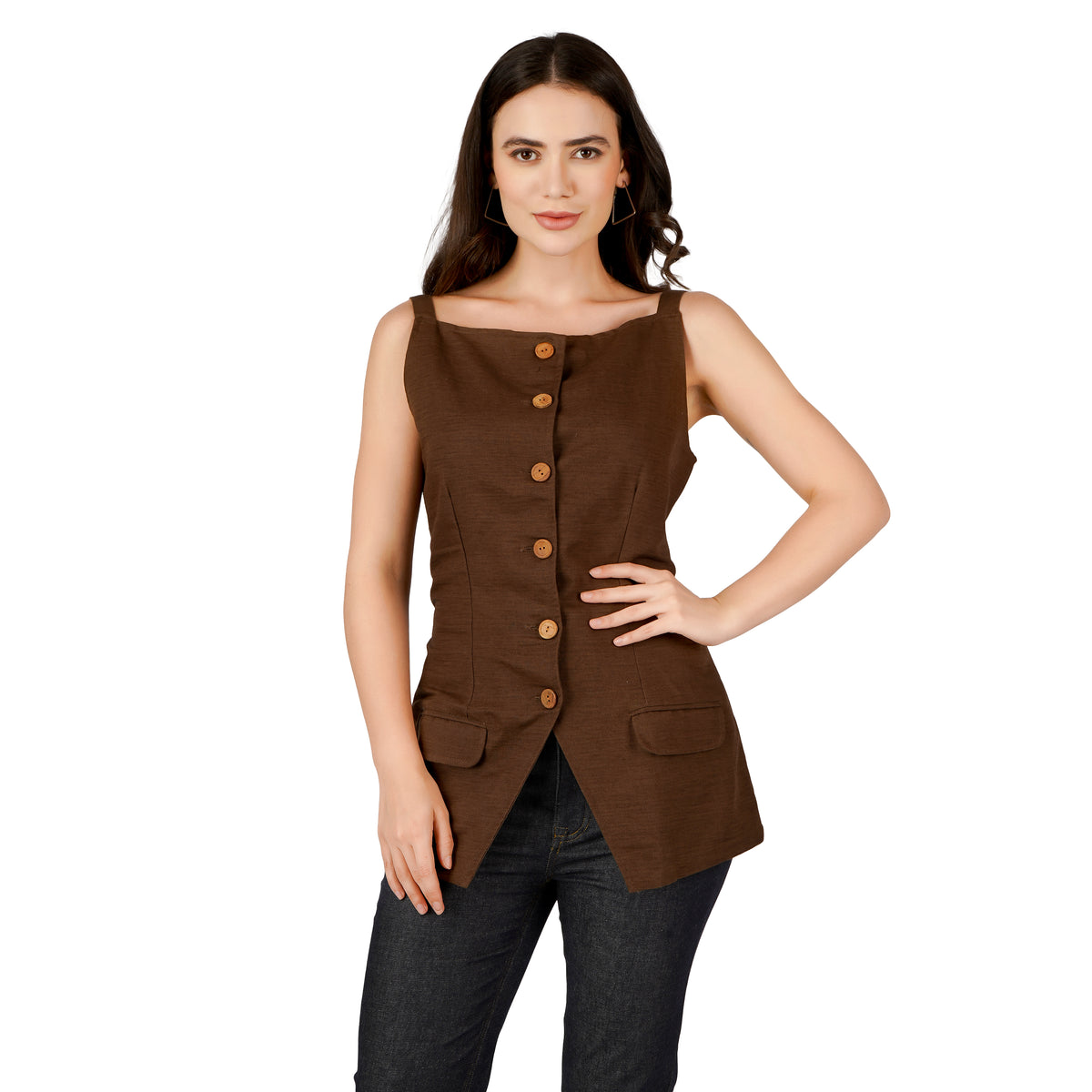 Cocoa Sculpted Linen Vest