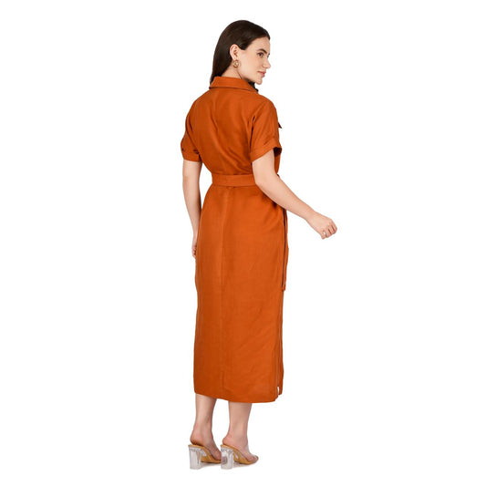 Rusty Shirt dress with Waist Tie