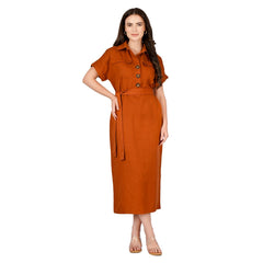 Rusty Shirt dress with Waist Tie