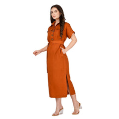 Rusty Shirt dress with Waist Tie