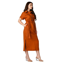 Rusty Shirt dress with Waist Tie