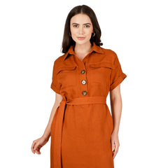 Rusty Shirt dress with Waist Tie