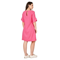 Pink Flutter-Sleeve Shift Dress