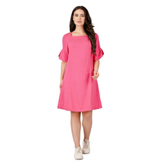 Pink Flutter-Sleeve Shift Dress