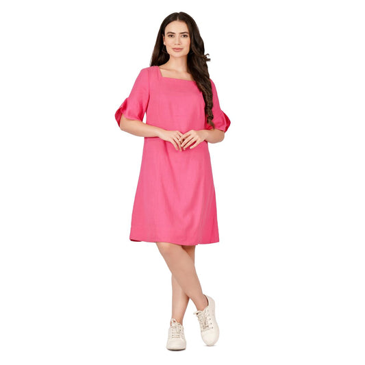 Pink Flutter-Sleeve Shift Dress