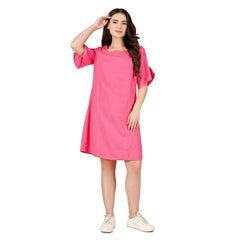 Pink Flutter-Sleeve Shift Dress