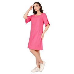 Pink Flutter-Sleeve Shift Dress